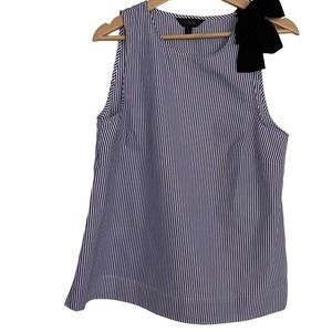 J Crew Womens Sz 8 Blue White Pinstripe Sleeveless Tank Top Cotton Bow Shoulder
